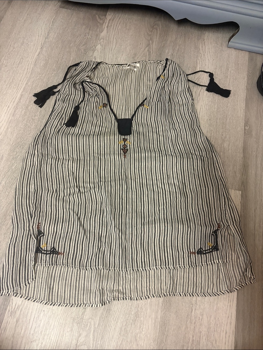 Isabel Marant Black and White Striped Sleeveless Tunic with Tassels